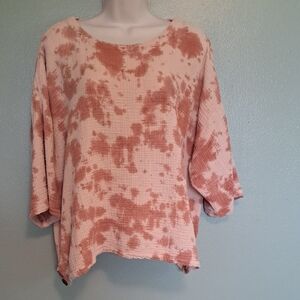 Pure Jill Tie Dye Top Large Boho Mauve Pink Cotton Shirt